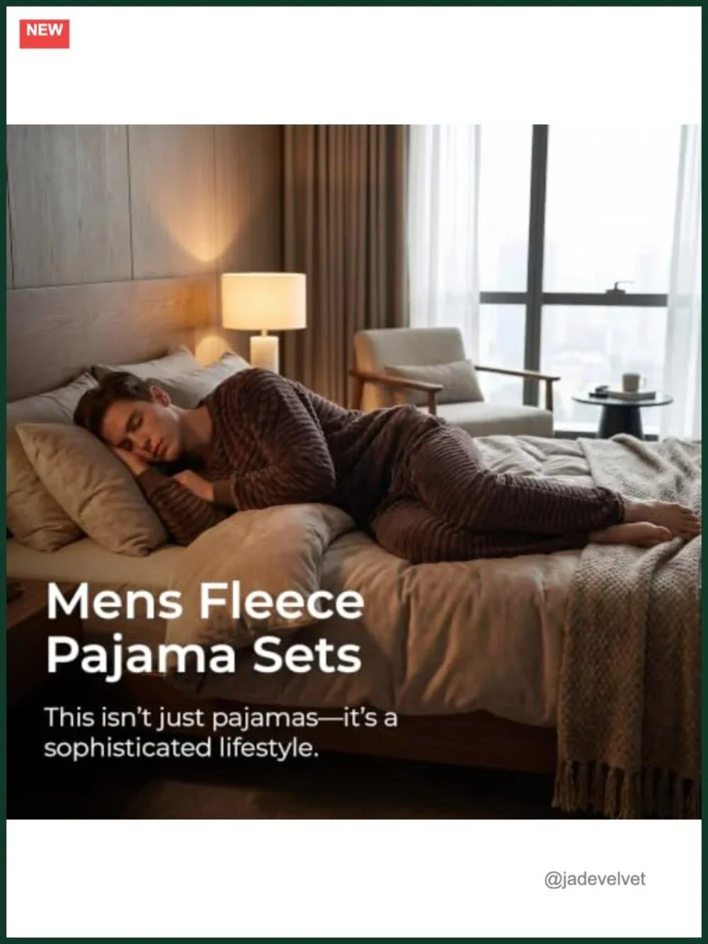 Men's Fleece Pajama Set Long Sleeve Lounge Crew Neck Warm Winter Loungewear